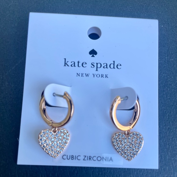 💕 NW Kate Spade Yours Truly Pave Heart Drop Earrings Rose Gold Clad - Picture 4 of 6